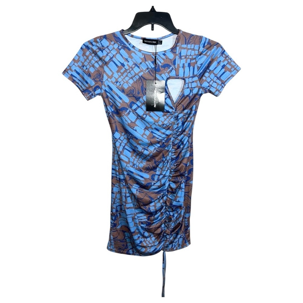 Pretty Little Thing Dress Women’s Size 6 Blue Brown Short Sleeve Bodycon